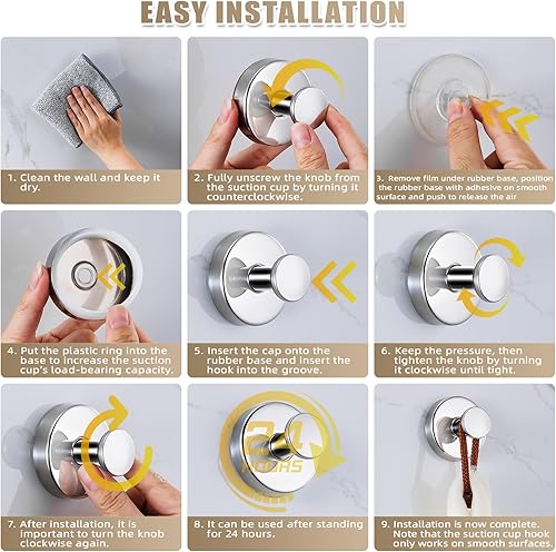 Miniatura 5 de Ganchos de ventosa para ducha, ganchos de baño sin taladrar para toallas, batas, lufa montables en paredes de baño, cocina, vidrio, espejos,