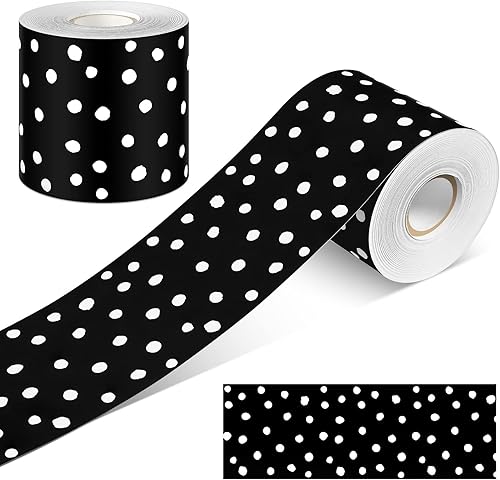 Zonon Bordes de tablón de anuncios de 65 pies, bordes de cuadrícula a rayas en blanco y negro, bordes decorativos, rectos, ondulados, bordes