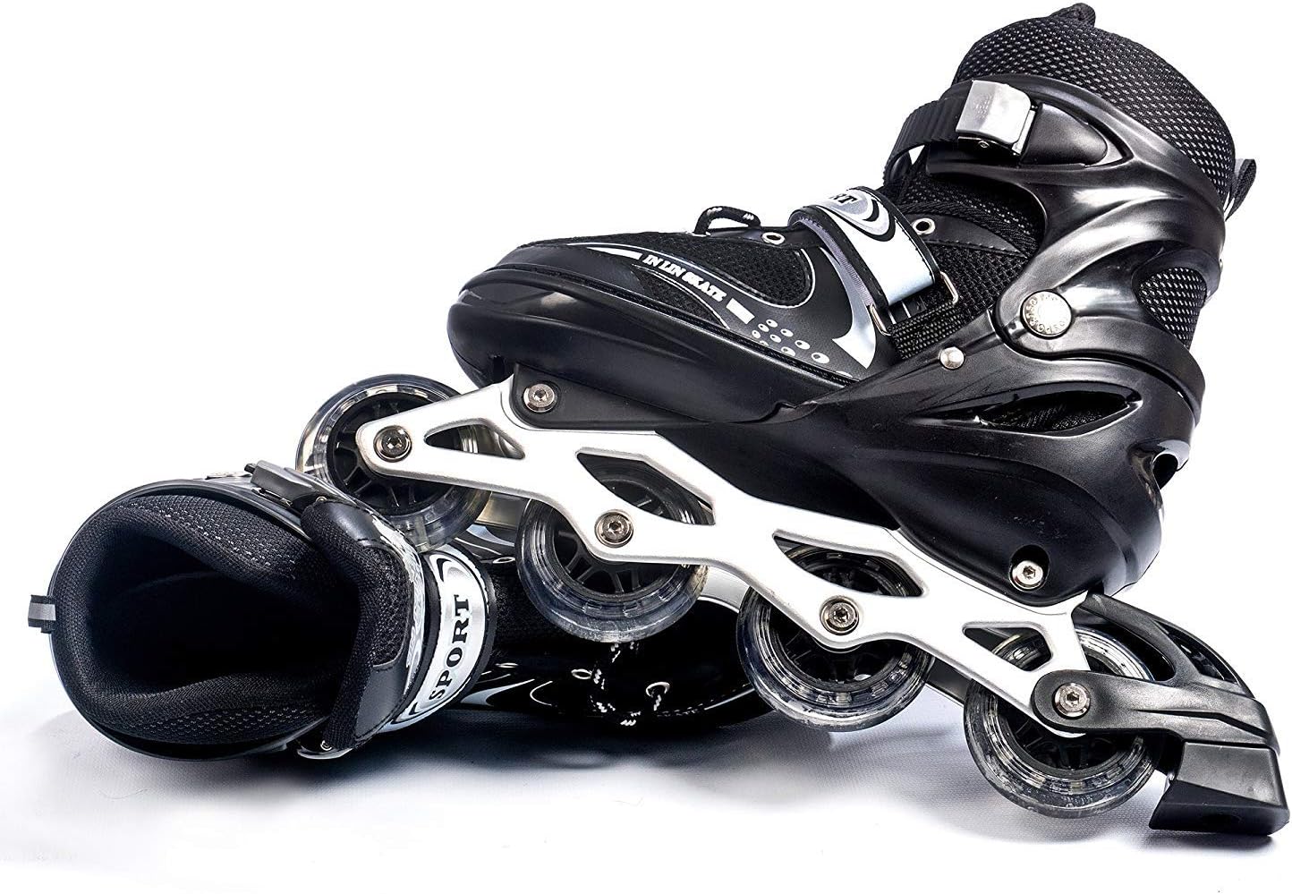 Jukkre Adjustable Inline Skates with Front Light up Wheels Beginner Skates Fun Illuminating Roller Skates for All Boys and Girls (Classic)
