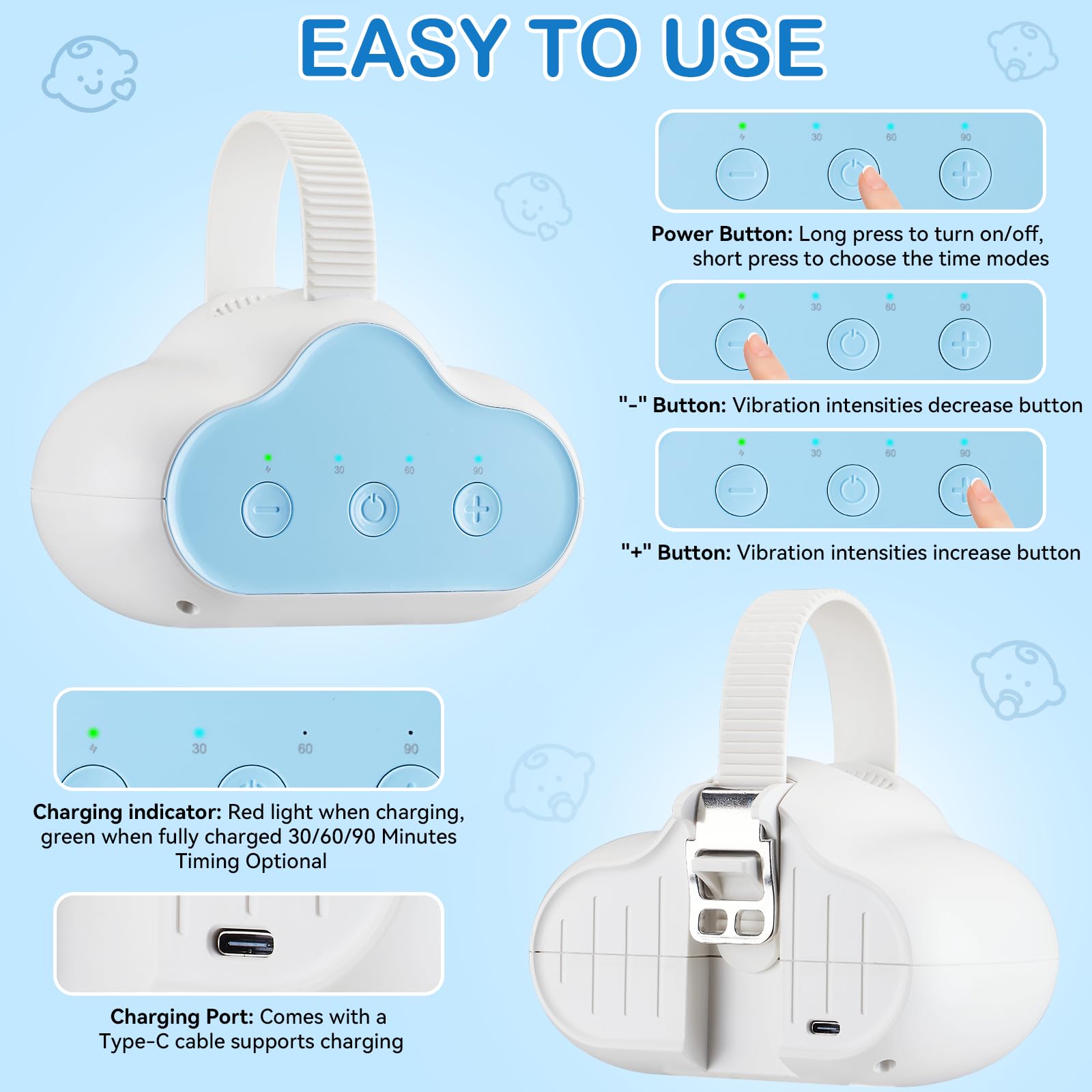 Jkevow Baby Rocker, Ausilio per il Sonno Ricaricabile con 3 Intensità di Dondolo Regolabili e Timer da 30, 60 e 90 Minuti, Adatto ai Passeggini, Dondola Delicatamente Qualsiasi Passeggino