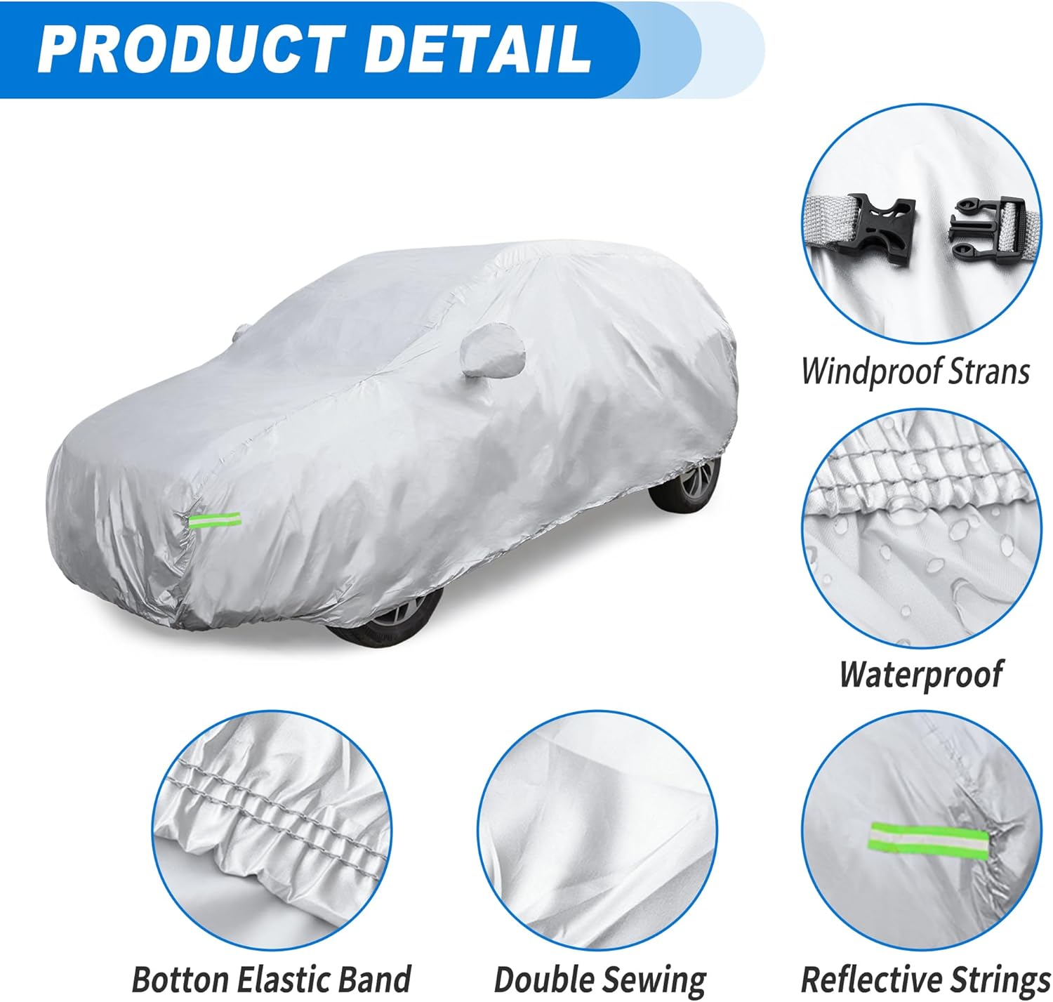 ACROPIX 2XXL Waterproof Car Cover for SUV Cars All-Weather Protection Against Rain, Sun, Snow Full Exterior Cover with Windproof Straps Universal Fit for SUVs