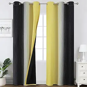 Estelar Textiler Black and Yellow Ombre Blackout Curtains for Bedroom, Full Room Darkening Grommet Curtains for Living Room, Thermal Insulated Light Blocking Gradient Drapes, 42Wx84L,2 Panels