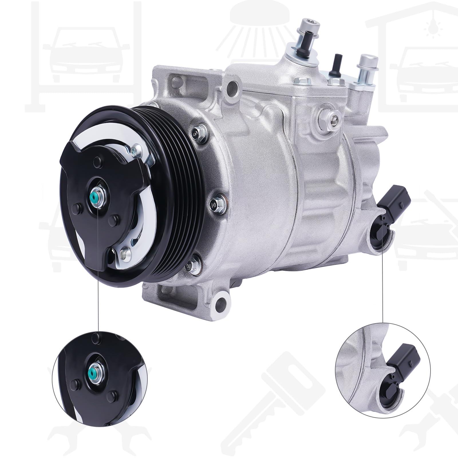 Compresor de aire acondicionado con rueda de goma, compresor para aire acondicionado, compresor de aire acondicionado para coches, camiones o SUV, color plateado