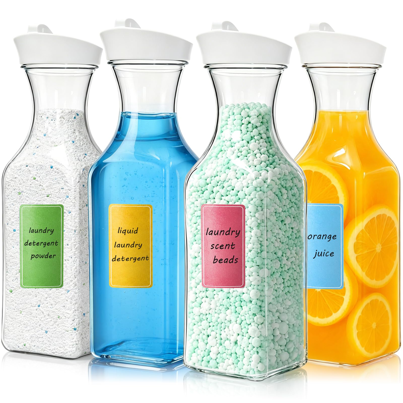 Goaste Paquete de 8 dispensadores de detergente para ropa, botella dispensadora de jabón de lavandería de 54 onzas con etiqueta impermeable, recipiente de detergente líquido, organizador de suavizante