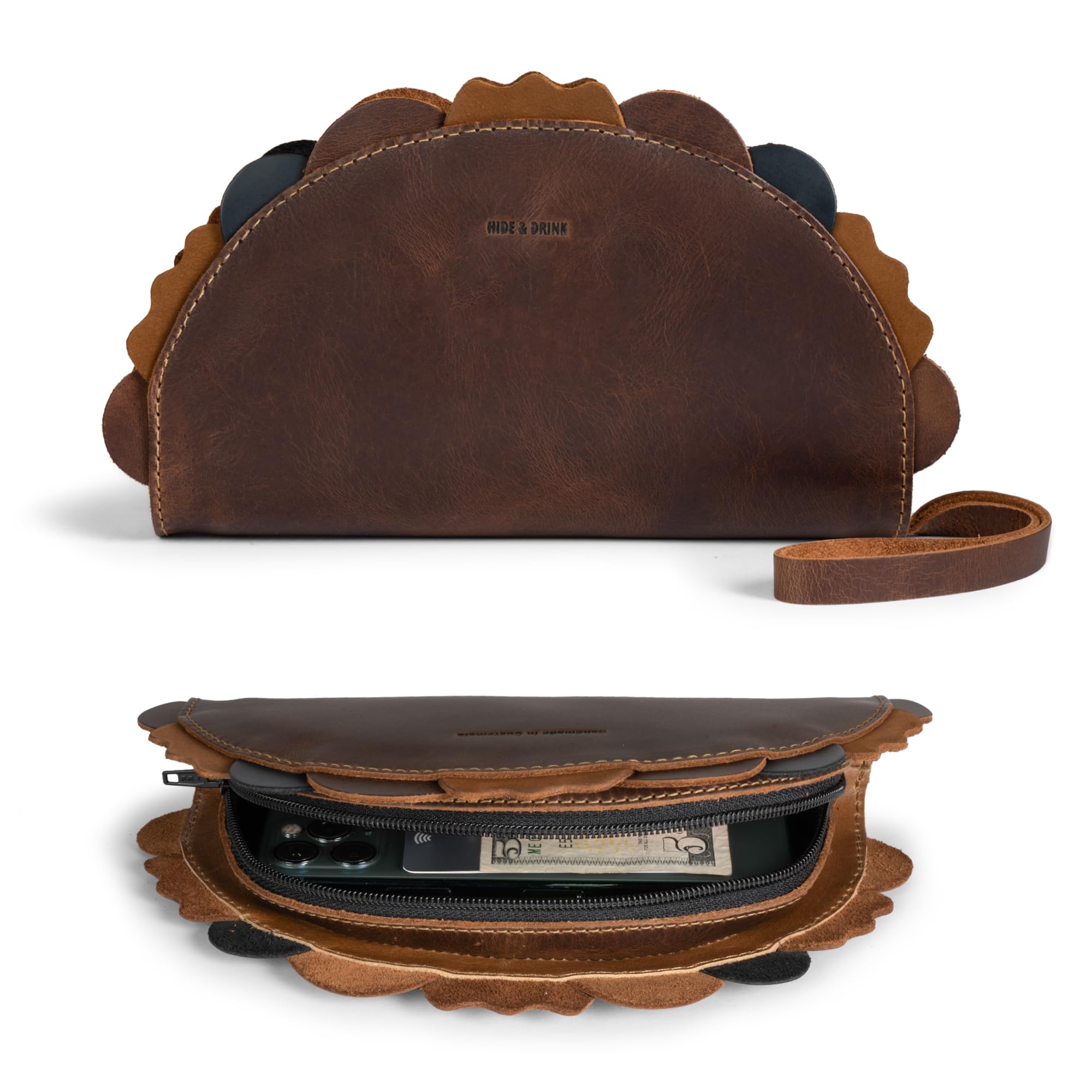 Taco Shape Wallet Cash Holder Choco Full Grain Leather - Dettaglio