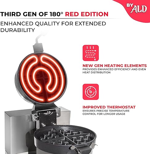 Miniatura 2 de ALDKitchen Gofrera belga gruesa Plancha para gofres con un elegante panel rojo Revestimiento antiadherente Uso comercial 110 V (rotación)