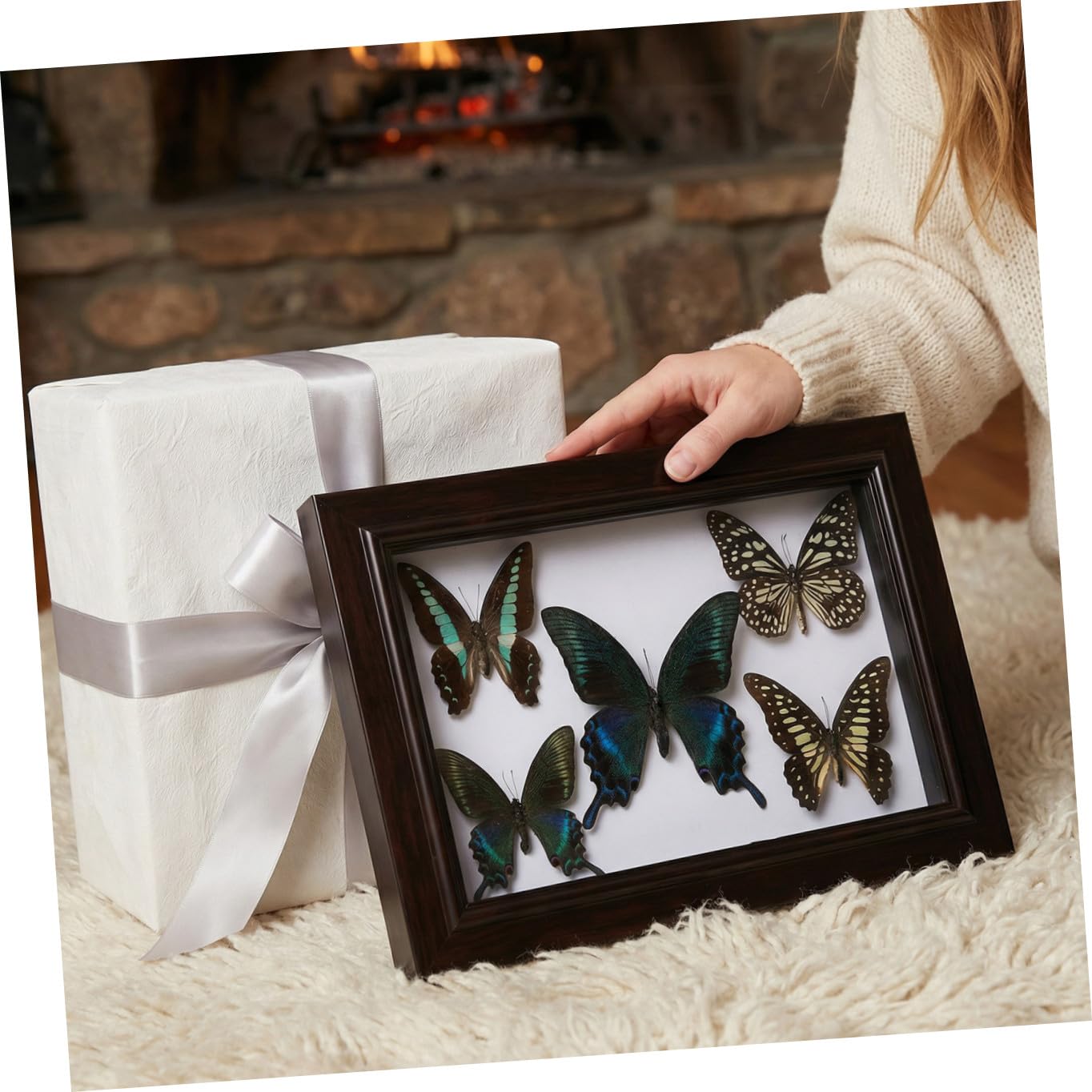 ERINGOGO Marco de Madera para Especímenes de Mariposas Decoración de Pared con Arte Mural de Mariposas Adorno Colgante para Sala de Estar Marco para Exhibir Especímenes Artesanía