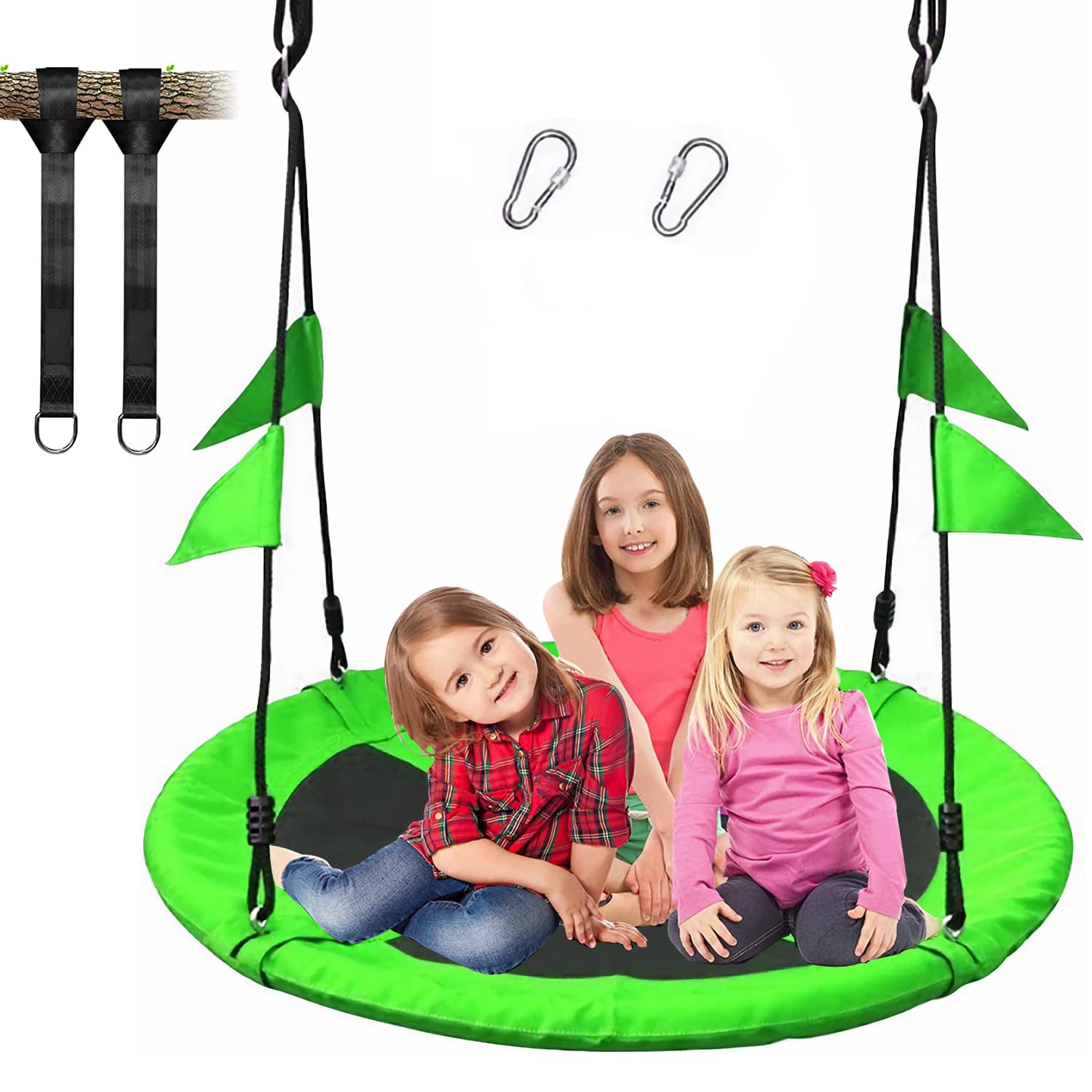 Saucer Tree Swing for Kids Adults Round Flying Swing Seat Toddler Teens Indoor Outdoor Swing Set with Adjustable Strap, Circle Swing Toy Gifts Waterproof Oxford Swing for Children Backyard Playground