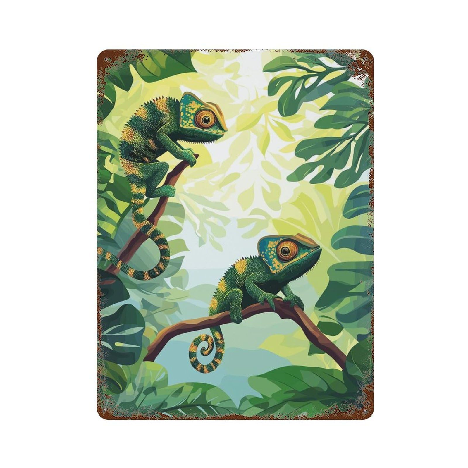 Rust Effect Chameleons in Jungle Vintage Rust Metal Sign 15.7"x11.8", Farmhouse Wall Decor for Basement, Hobby Room And Garage Decor