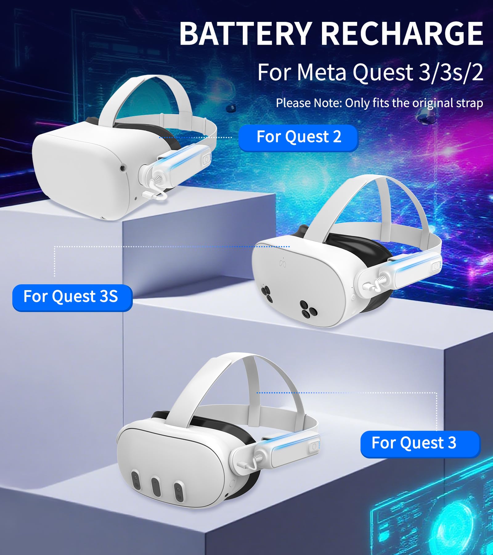 Paquete de 2 baterías de 5000 mAh para Meta/Oculus Quest 3S/3/2, cargador rápido PD VR de 18 W, tiempo de reproducción extendido de 4 a 8 horas, carga rápida dual, bancos de energía con clip, ligero y