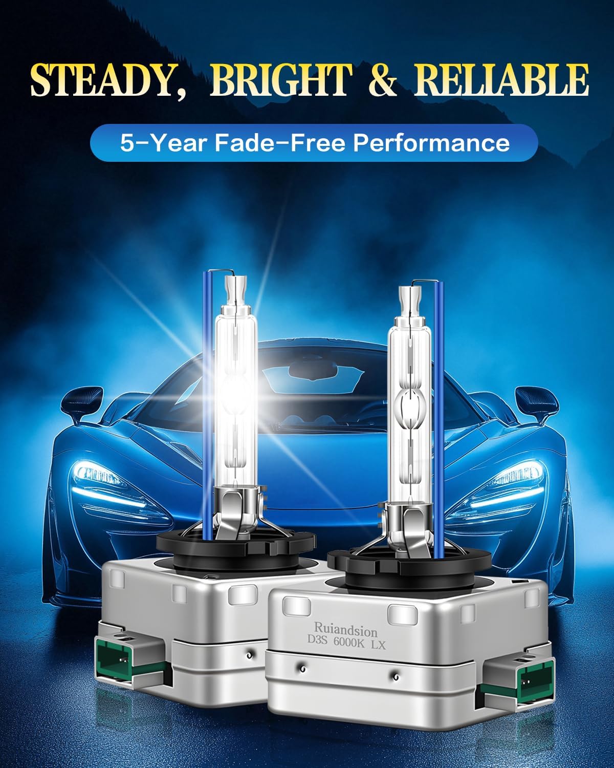 Ruiandsion D3S HID Headlight Bulbs, 12V Xenon Replacement Bulbs 6000K Cool White 35W - 2 Pack, Direct Fit for 66340 42403 42302 (Not Compatible with Halogen Housing)