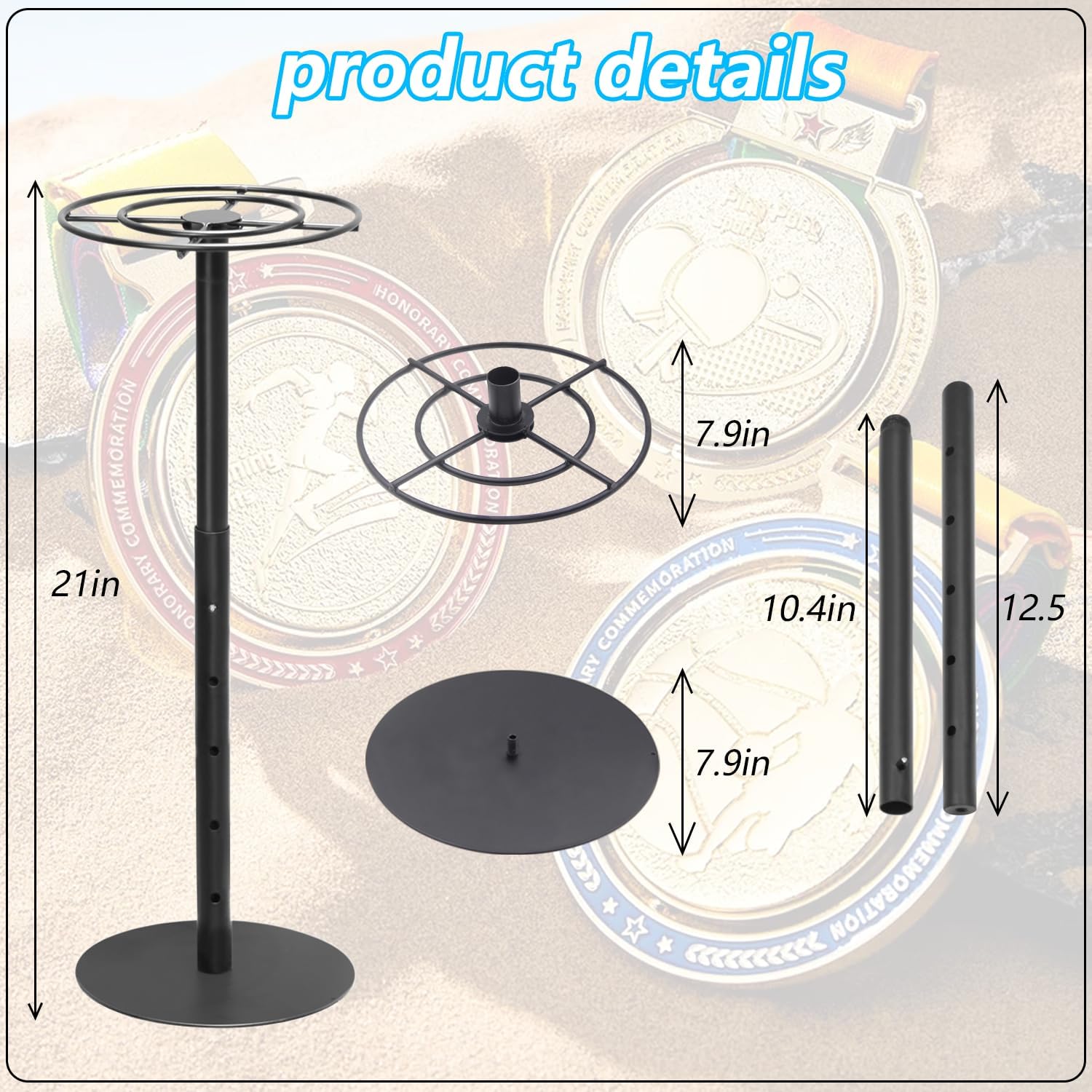 Rotatable Medal Hangers Display - Tabletop Metal Medal Holder Rack with Adjustable Height, Holds 45+ Medals, Perfect for Athletes, Runners, Gymnastics, Adults, and Fitness Enthusiasts