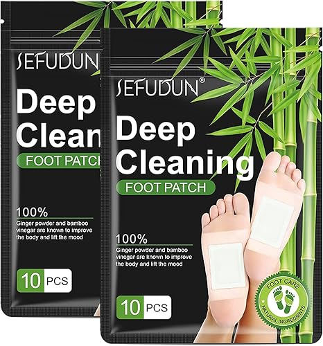 20 parches para pies, almohadillas de limpieza profunda para pies, vinagre de bambú natural, jengibre en polvo, almohadilla para el cuidado de los