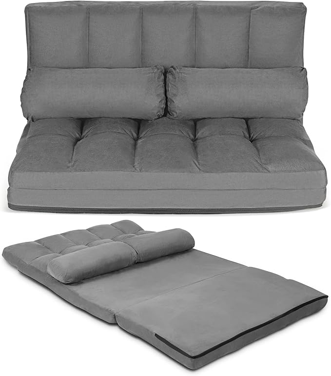 COSTWAY Floor Sofa Couch with 2 Pillows, Foldable 6