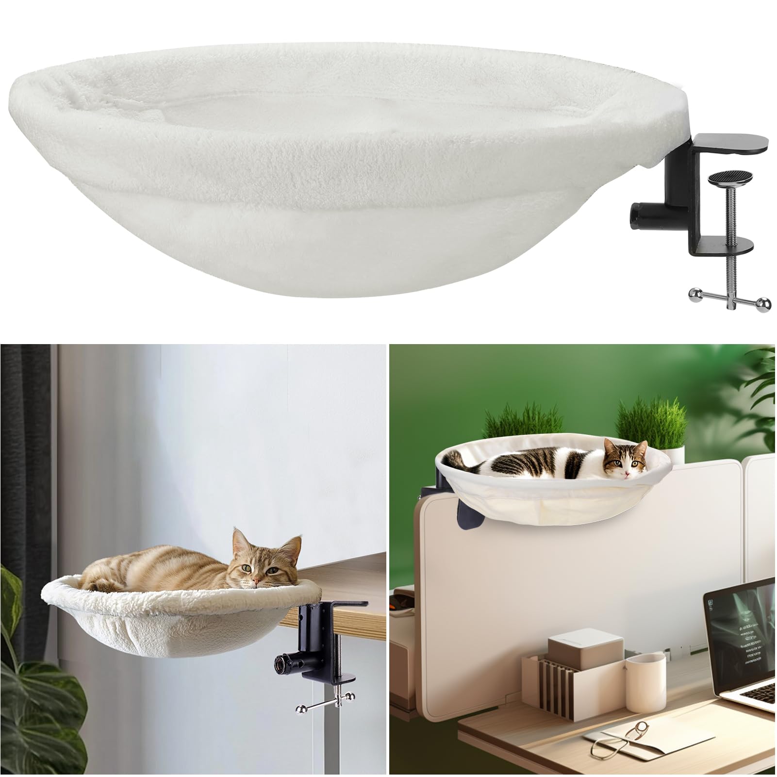 Vodolo Katzen-Schreibtisch-Bett, Schreibtisch-Sitzstange, bequeme, weiche, runde Tischhalterung, Katzennest mit Haustiermatte, Büroarbeit, Schreibtisch, perfekte Hängematte, Indoor-Katzenzubehör