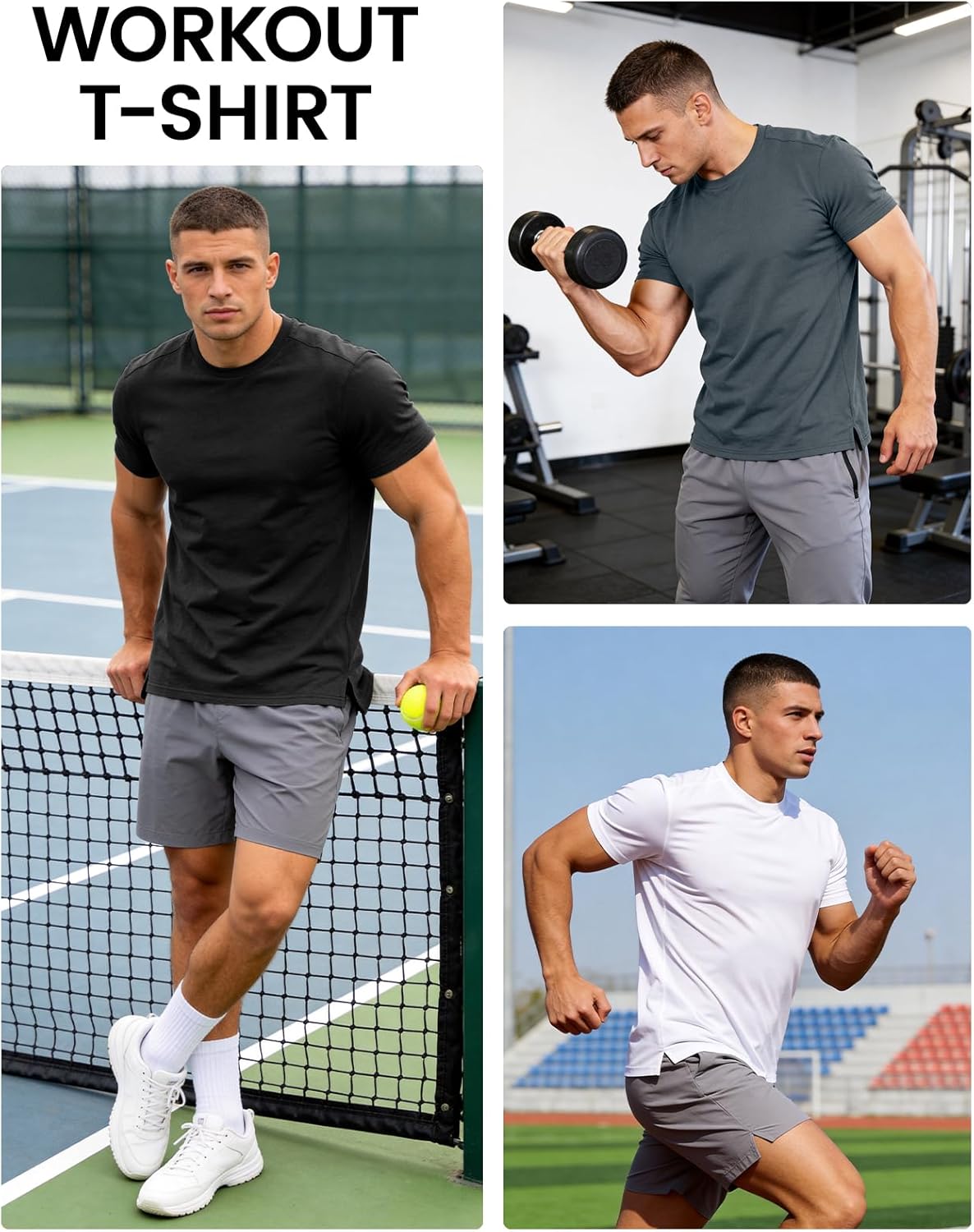 Eisctnd Men's Workout T-Shirt, Short Sleeve Slim Fit Quick Dry Crew Neck Moisture Wicking Top for Sports Gym Running Athletic