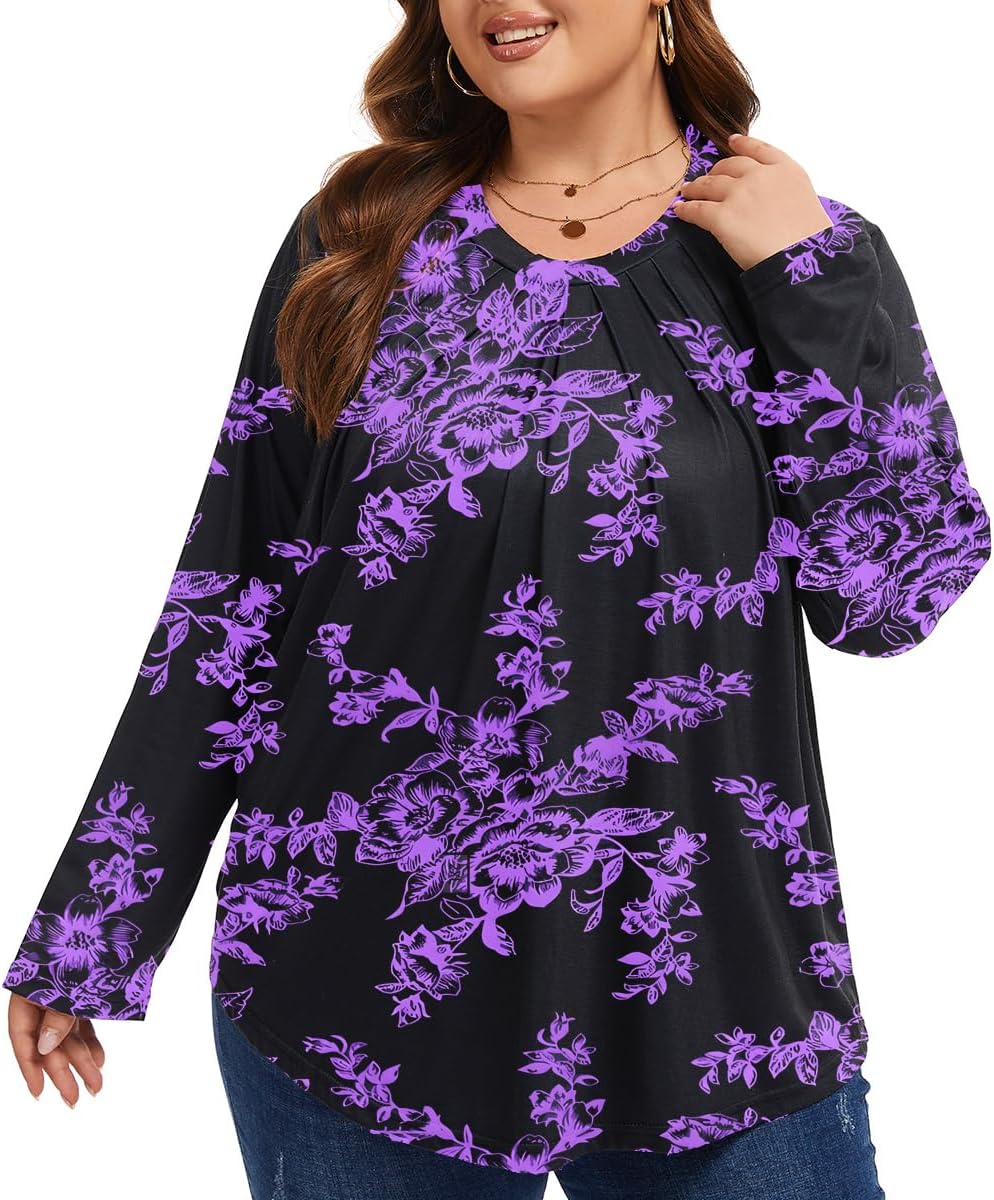 Cozigion Womens Plus Size Tops Tunic Long Sleeve Shirts Casual Loose Soft Blouse 1XL-5XL