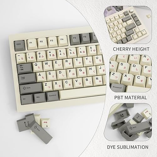 Miniatura 3 de Teclas japonesas grises retro de 135 teclas, sublimación de tinte PBT personalizadas, juego de teclas de perfil cereza para interruptores de caja