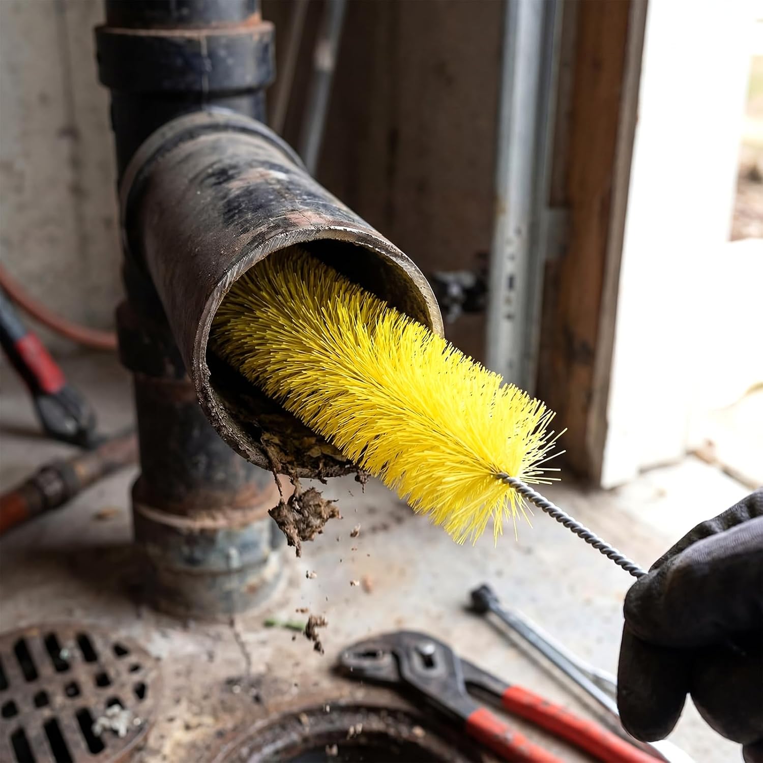 Gisafai 2 Pcs Septic Tank Brush Filter for 4 Inch Pipe Flow Septic Tank Pipelines Ultra Fine Fiber Filter for Pipe Baffle Sewer Flow Filtration, Yellow