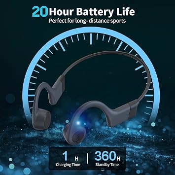 Bone Conduction Headphones,Premium Open-Ear Wireless Bluetooth Sport Headphones with Microphones, 20Hr Playtime, Waterproof Wireless Earphones for Workout,Gym,Running,Hiking, Cycling (Black-A)