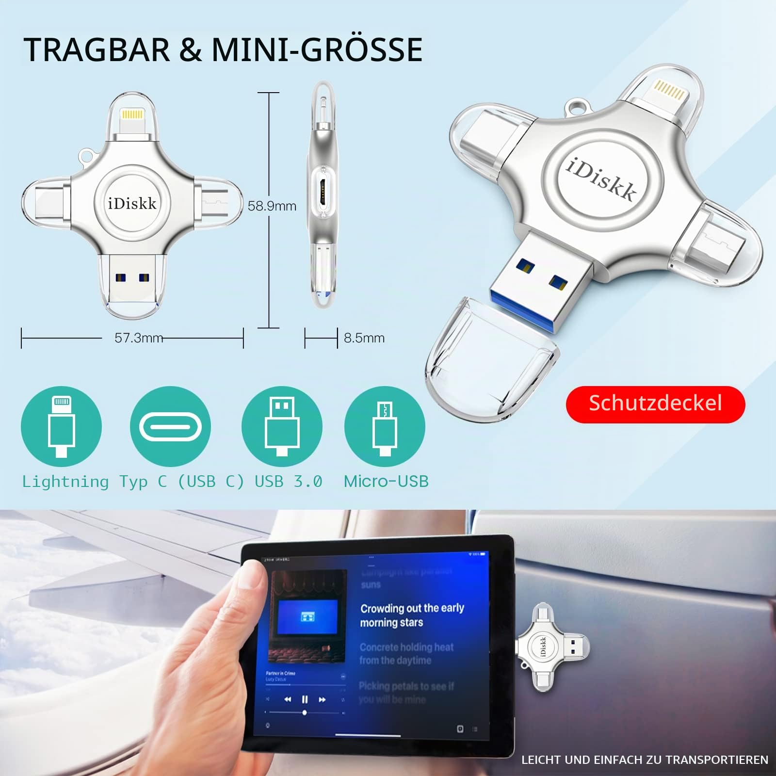 iDiskk MFi-zertifizierter 256GB USB Stick iPhone Externer iPad-Speicher iPhone USB-Flash-Laufwerk Speicherlaufwerk Kompatibel mit dem neuen iPhone iPad Pro USB C Android PC und iOS16