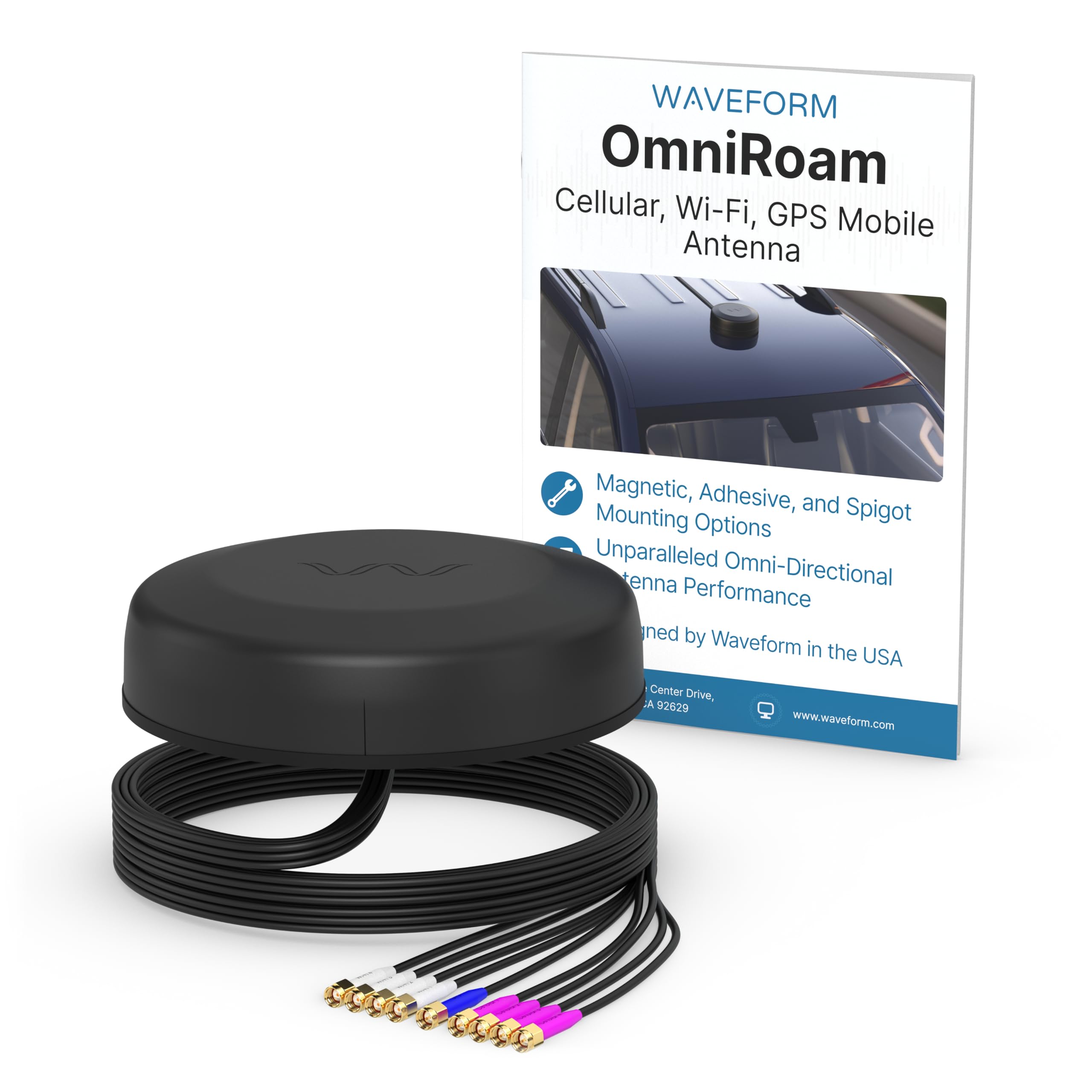 Waveform OmniRoam 9-in-1 Low-Profile Mobile Antenna – High-Performance, Rugged Fleet Antenna for Peplink, Cradlepoint, Cisco (4x4 Cellular, 4x4 WiFi, GPS)