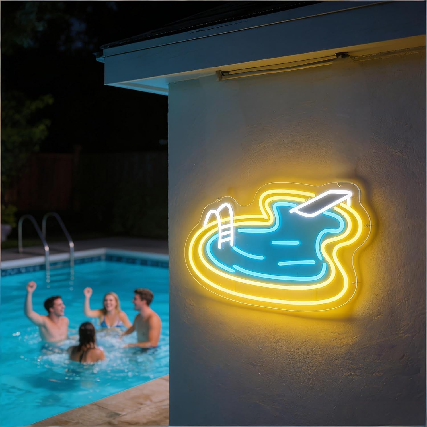 Pool Neon Sign for Wall Decor Business Light Up Led Sign Birthday Party Gifts Led Decorative Night Signs Room Decorations Supplies Christmas Party Gift for Friend Family Home Photo Prop