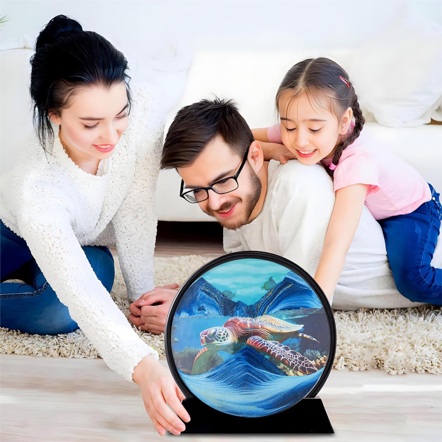 rysnwsu Moving Sand Art Picture w/Mirror, 3D Dynamic Sand Art Liquid Motion Sandscapes, Children's Large Desktop Art Toys, Home & Office Relaxing Desktop Decor (Blue-Turtle, 12'')