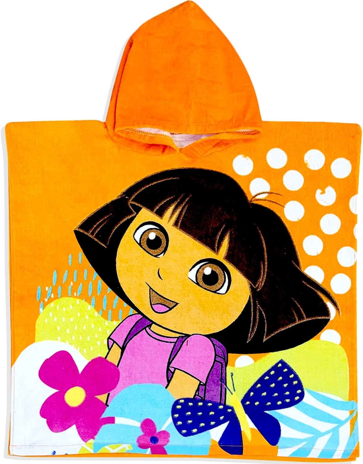 Dora the Explorer Butterfly and Flowers Orange 100% Cotton Hooded Poncho Bath Towel