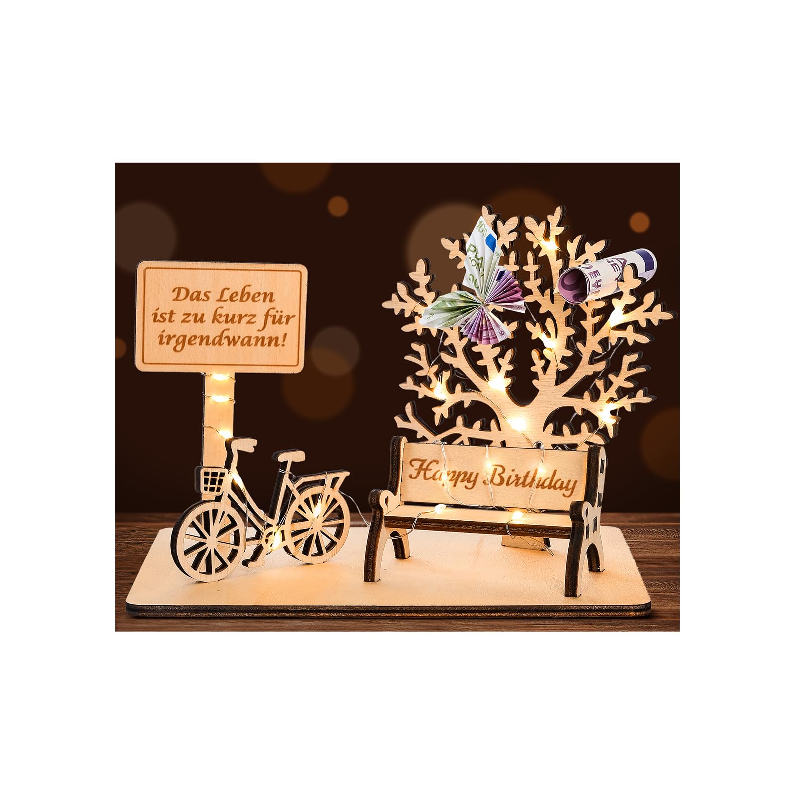 I LOVE MOM Geldgeschenk Geburtstag Holz, Fahrrad Geschenk, DIY Holz Schild Gästebuch Dreidimensionale Bäume Sitzbank Deko Zahlen für Geschenke, Hochzeiten, Partys, Geburtstage, Jubiläum (Geburtstag)