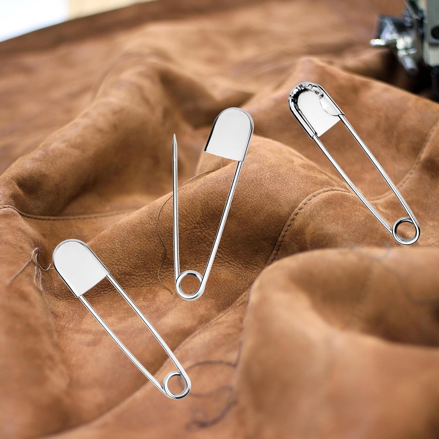 2 Pcs 5 Inch Stainless Steel Safety Pins, Large Safety Pins Heavy Duty for Thick Fabric, Sewing, Craft, Outdoor (2, Silver)