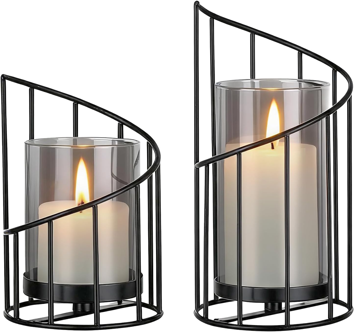 Decorativo Candelabros Negro 2 Piezas (Velas No Incluidas), Base de Metal con Cilindro de Cristal Faroles Juegos Candelabros/Jarrón para Velas, Flores Secas, Salón, Jardín, Navidad Portavelas