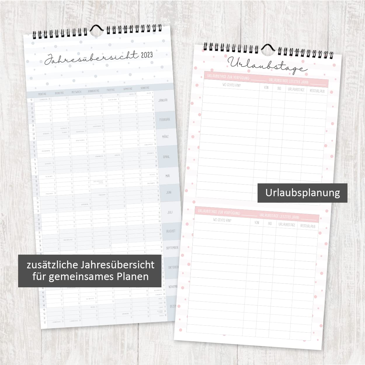 Grätz Verlag Planner per due 2023, foglia d'oro, pronto all'uso, incl. Nov & Dec I, con panoramica annuale e pianificazione delle vacanze, per coppie o piccole famiglie.