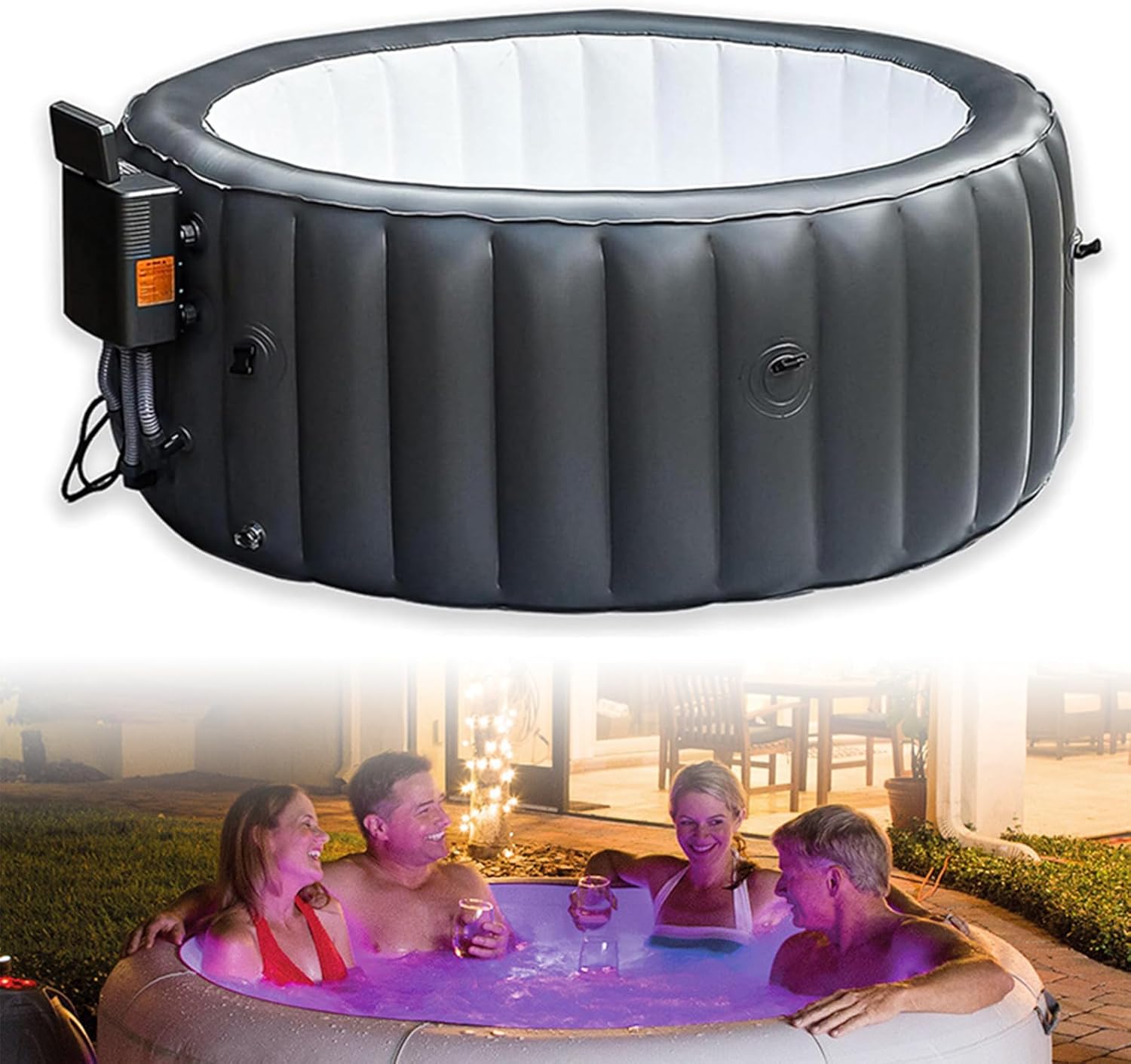 3-4 Person 71'' Inflatable Hot Tub Spa, Outdoor Portable Hottub, Portable Blow Up Spa, Temperature up to 42°C/104°F, with 150 Jets, and Control Panel, for Home, Patio, Garden
