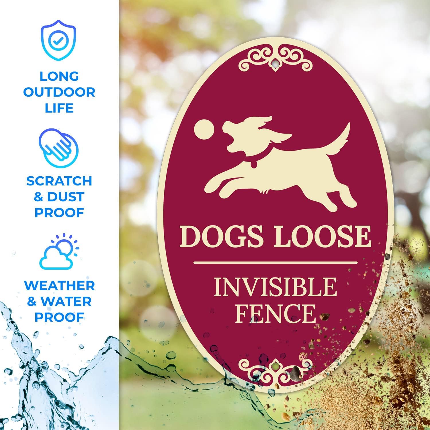 Dogs Loose Invisible Fence Decor Sign, Burgundy Dark, 12x18 Inches, Aluminum Composite Made in USA by Signs