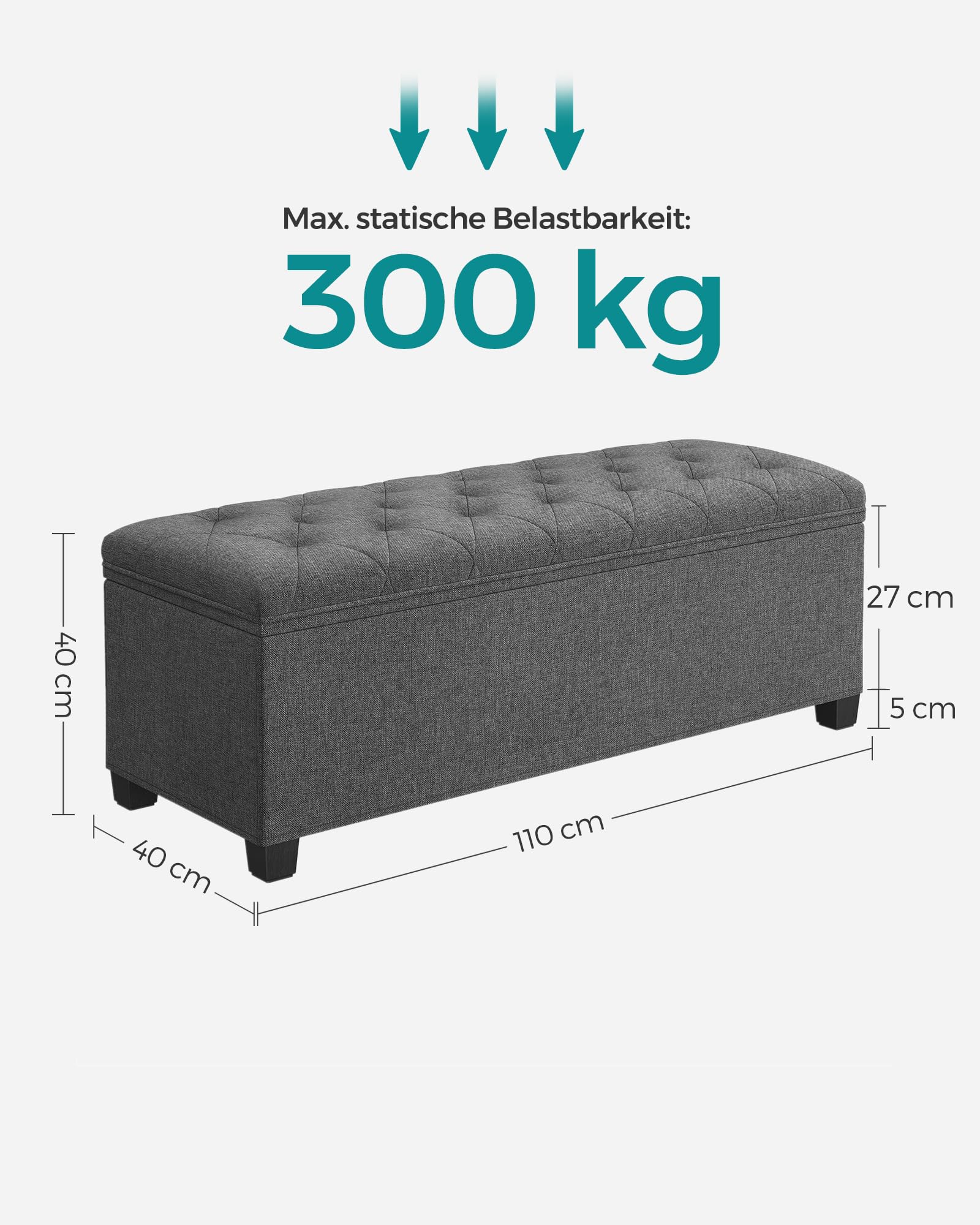 Songmics Zitbank / Hocker Met Opbergruimte Opslagpoef Voetenbank Halbank Opbergkist Schoenenbank Max 300 Kg Afm 110 X 38 X 38 Cm Kleur Zwart