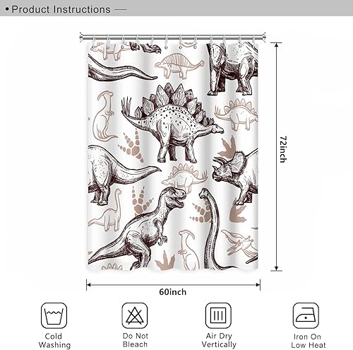 Miniatura 272 de Cortina de ducha de baño con temática de dinosaurio, cortina de ducha de hojas tropicales de dinosaurio verde con ganchos, cortina de ducha de tela