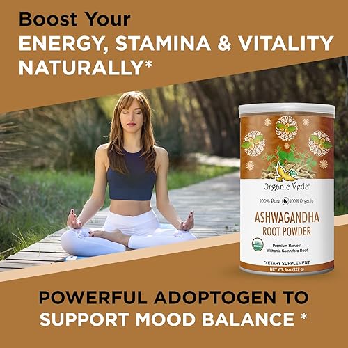 Miniatura 5 de Polvo orgánico de raíz de Ashwagandha, certificado por USDA, 1 libra Organic Veda
