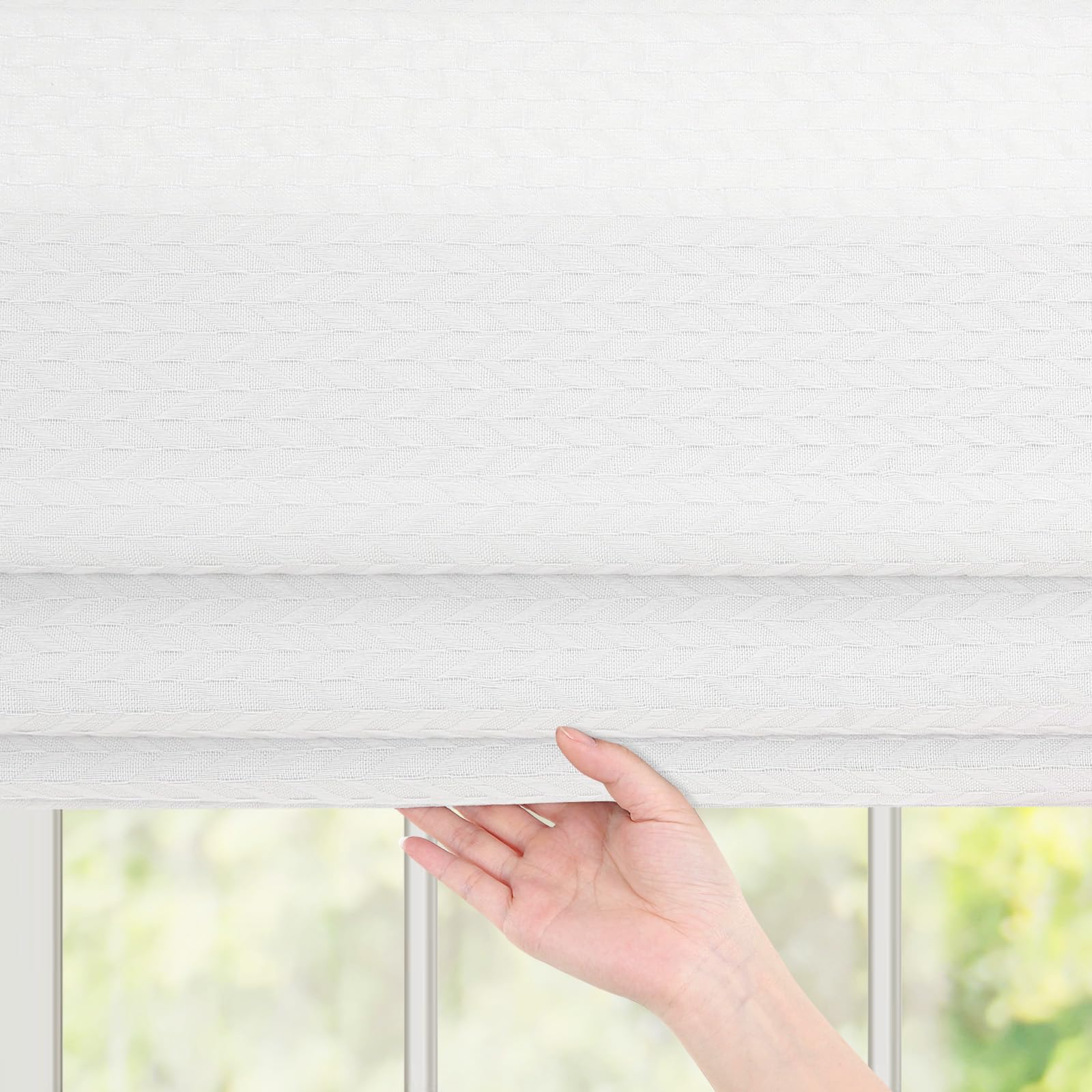 WindowLady Cordless Roman Shades, White Faux Linen Light Filtering Roman Window Shades, Custom Washable Fabric Roman Shade for Windows, Doors, French Doors (1 Piece)