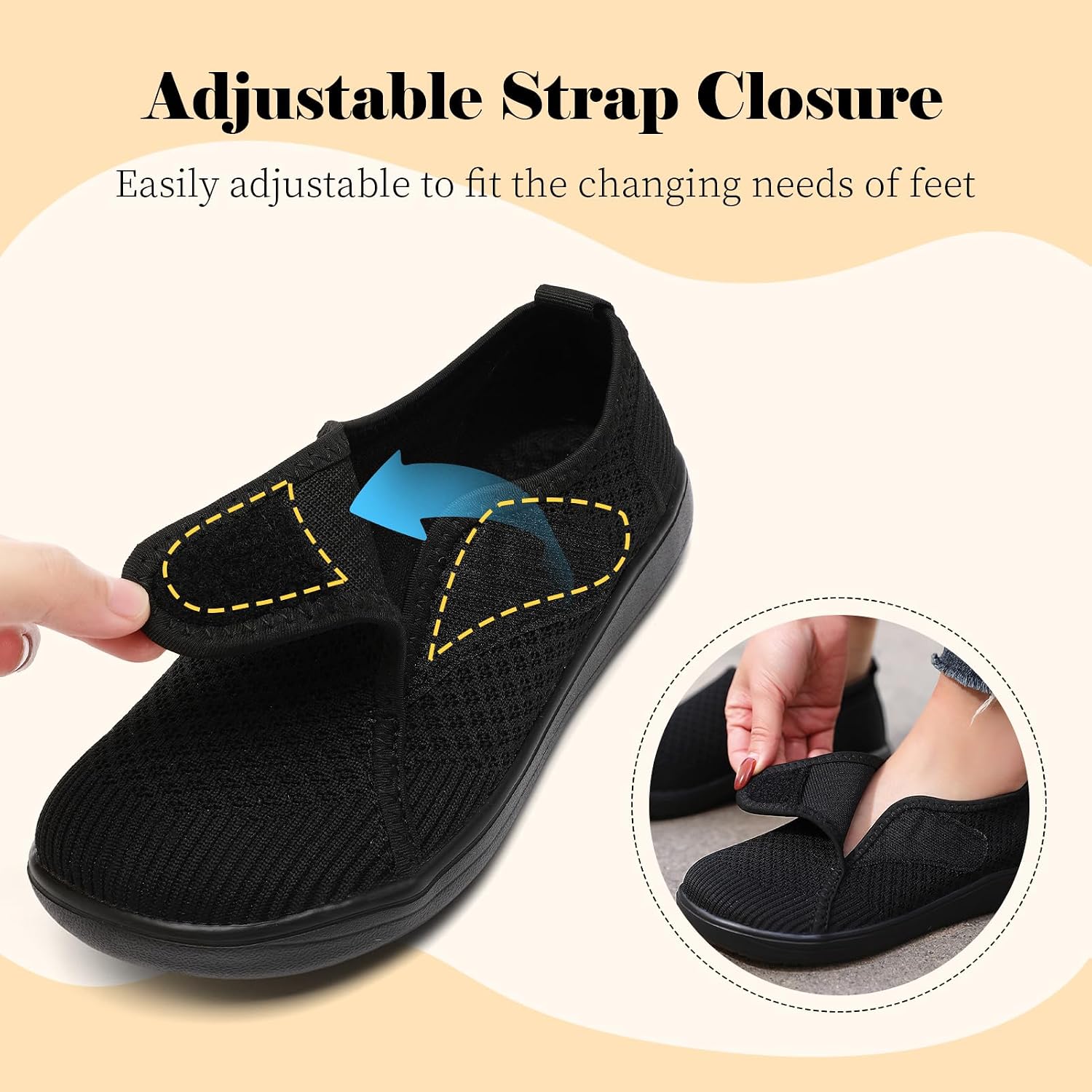 Diabetic Shoes for Women Walking Orthopedic Adjustable Slip On Lightweight Wide Toe Box Shoes for Swollen Feet Women Zapatos para Diabéticos Mujer