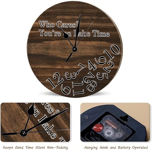 Vista 35 de Round Wall Clocks Whatever I'm Late Anyway Wood Wall Clocks Vintage Brown Wood Grain Distressed Clocks Battery Operated Rustic Shabby Wooden Clock