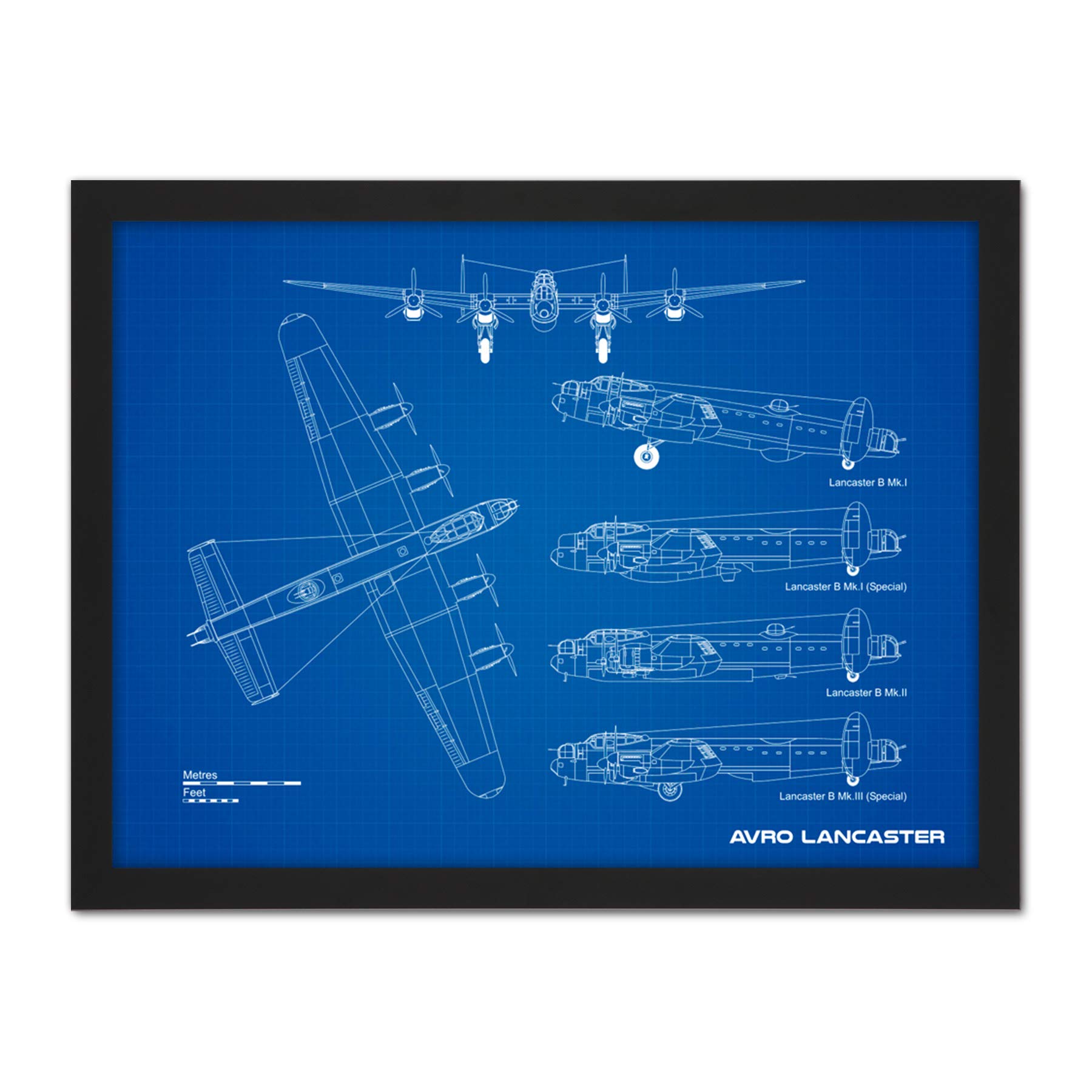 Artery8 Avro Lancaster Bomber Aircraft Plane Blueprint Plan Artwork Framed Wall Art Print 18X24 Inch