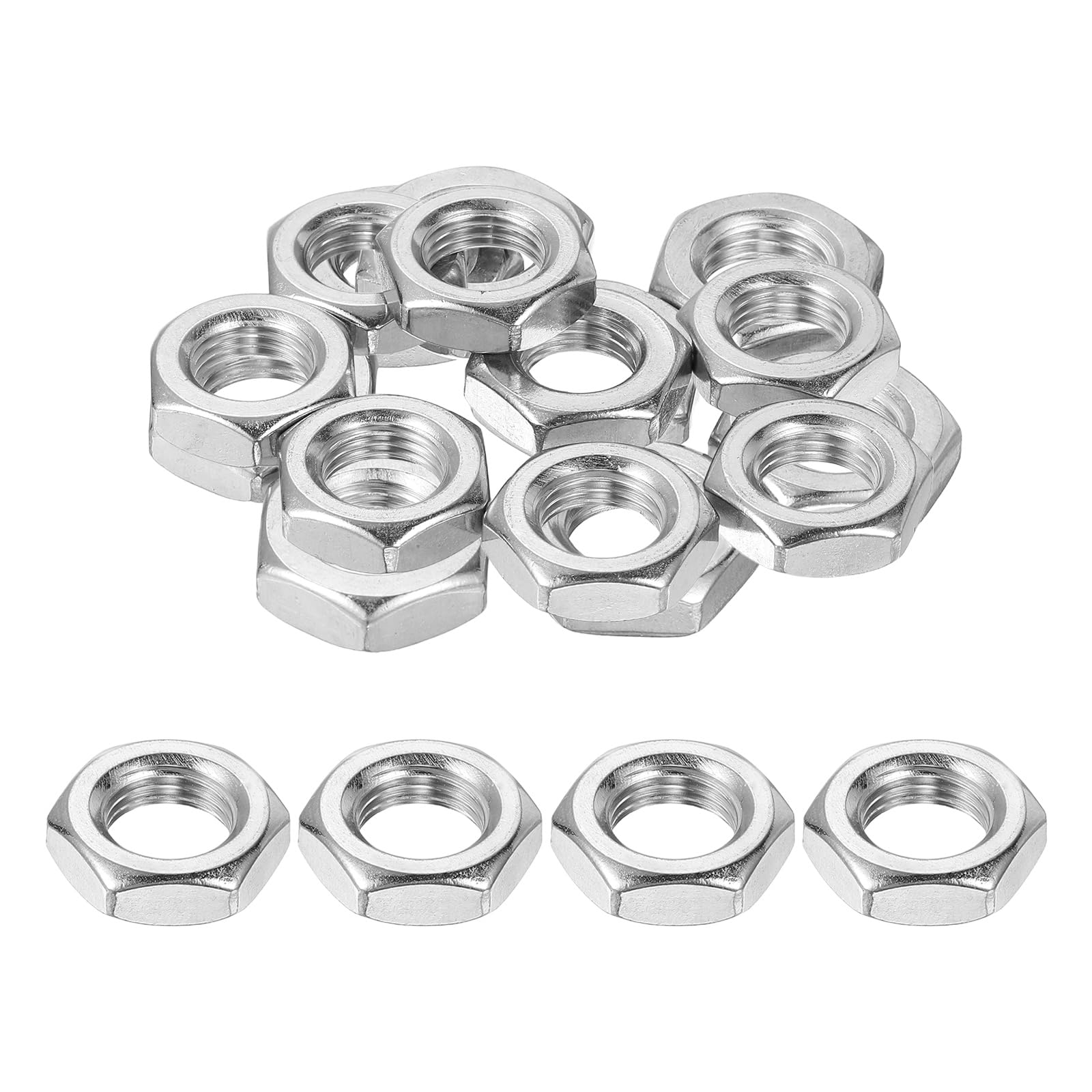 sourcing map M12x1.25mm Hex Nuts, 18Pcs 304 Stainless Steel Metric Fine Thread Hexagon Lock Nuts Fasteners for Machinery Automotive Industrial Use, 19mm / 0.75" Width 6mm / 0.24" Height