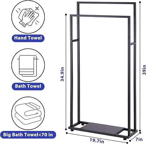 Miniatura 5 de Toalleros de pie para baño, 39 pulgadas de alto, 2 niveles con estantes de almacenamiento, moderno estante de secado de piscina de pie para