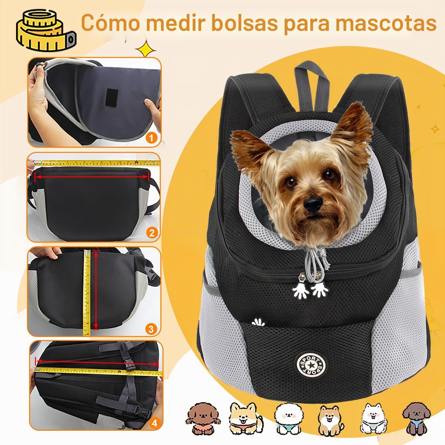 M MUNCASO Mochila Transportadora para Perros y Gatos, Bolsa de Viaje para Mascotas, Paquete Frontal para Cachorros, Aprobada por Aerolíneas para Viajes de Senderismo al Aire Libre