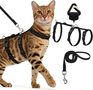PUPTECK Escape-Proof Cat Harness & Leash Set - Adjustable Triple-Strap, Lightweight for Small to Large Cats, Black
