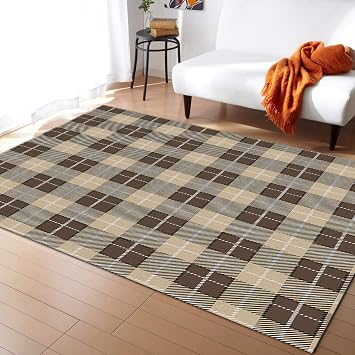 Large Area Rugs 2 x 3 Throw Carpet Floor Cover Nursery Rugs for Children/Kids, Brown Buffalo Plaid, Modern Kitchen Mat Runner Rugs for Living Room/Bedroom,