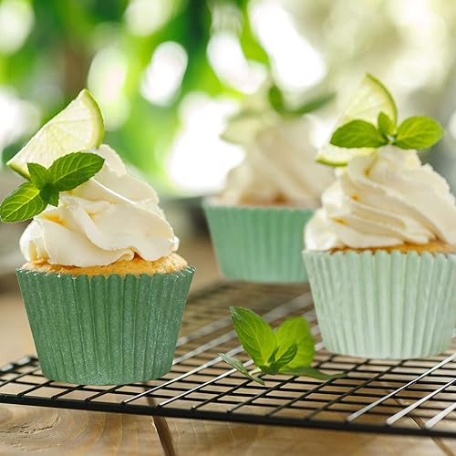 Miniatura 6 de Whaline 600 forros verdes para cupcakes, color verde salvia, verde oscuro, verde claro, para hornear cupcakes de boda, para boda, novia, baby