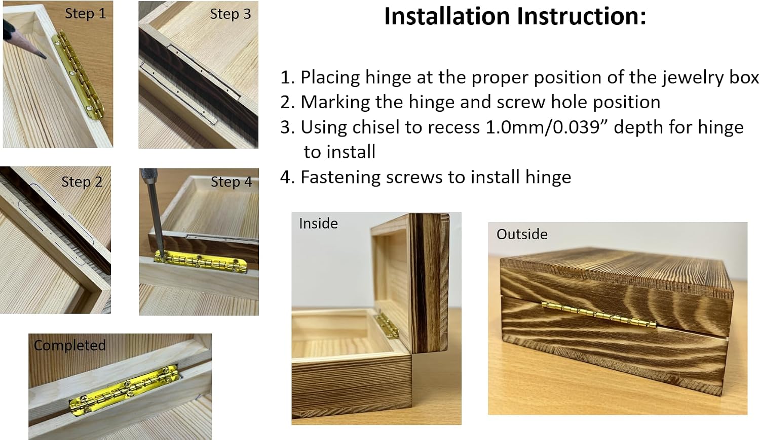 QCAA Solid Brass 90 Degree Inside Stop Small Piano Hinge Wooden Jewery Box, Cabinet Closet, 97mm x 7mm, Matte Black, Made in Taiwan, 12 Pack