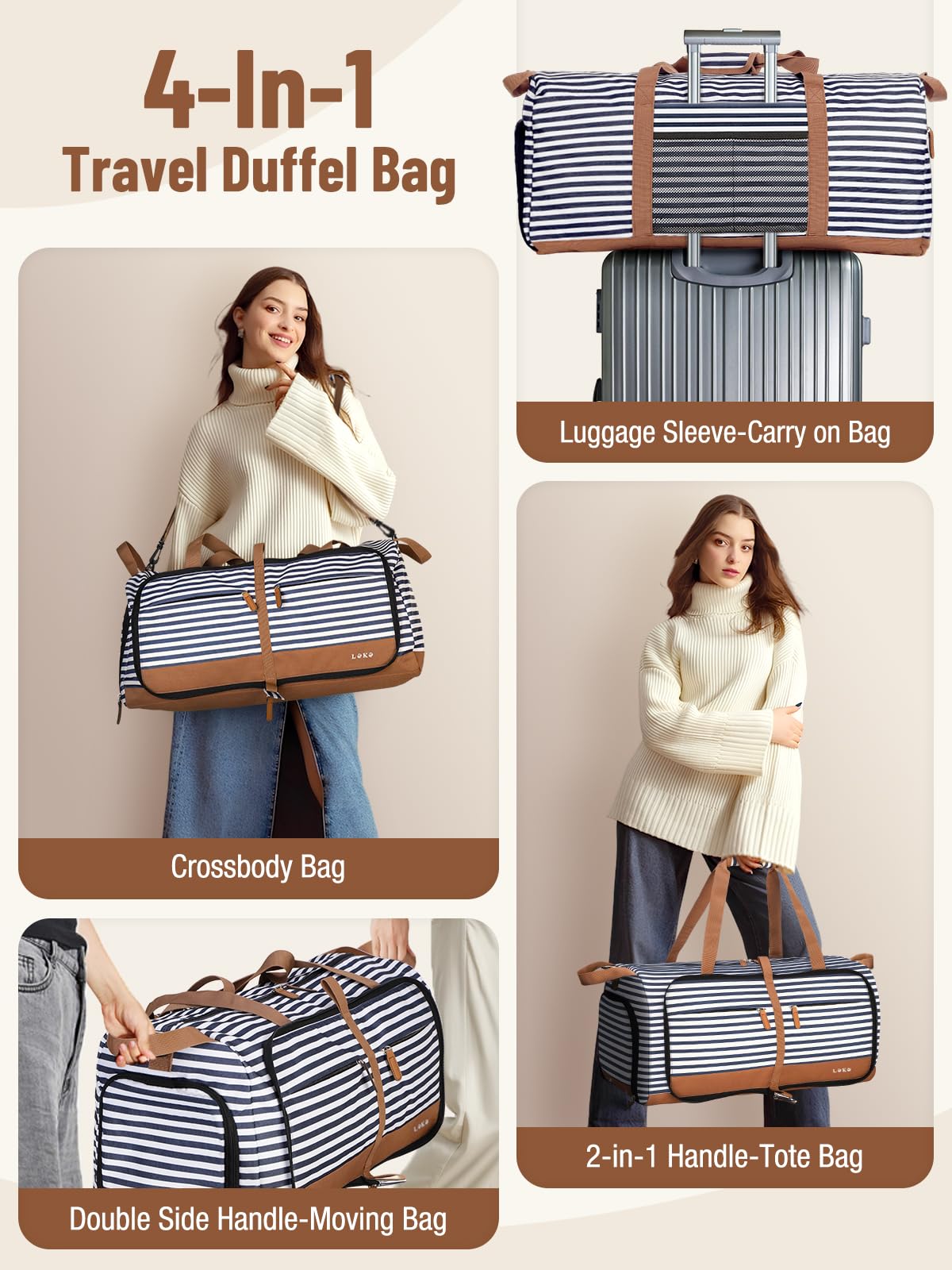Lekesky Sac de voyage pliable 80L avec compartiment à chaussures bleu à rayures